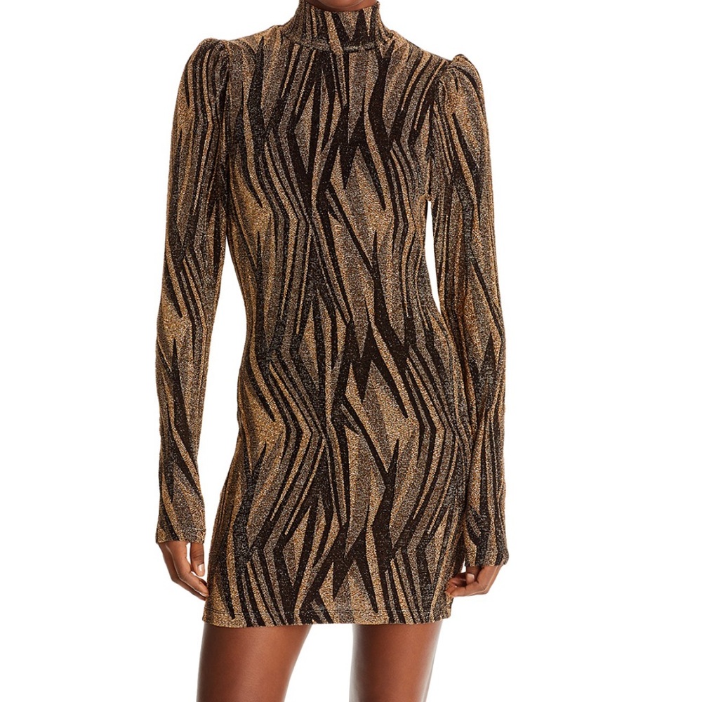 Aqua Ramya Abstract Metallic Dress size large zebra print worn once